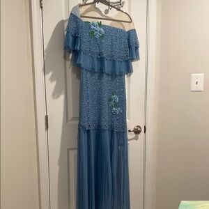 Blue Off-Shoulder Lace Dress